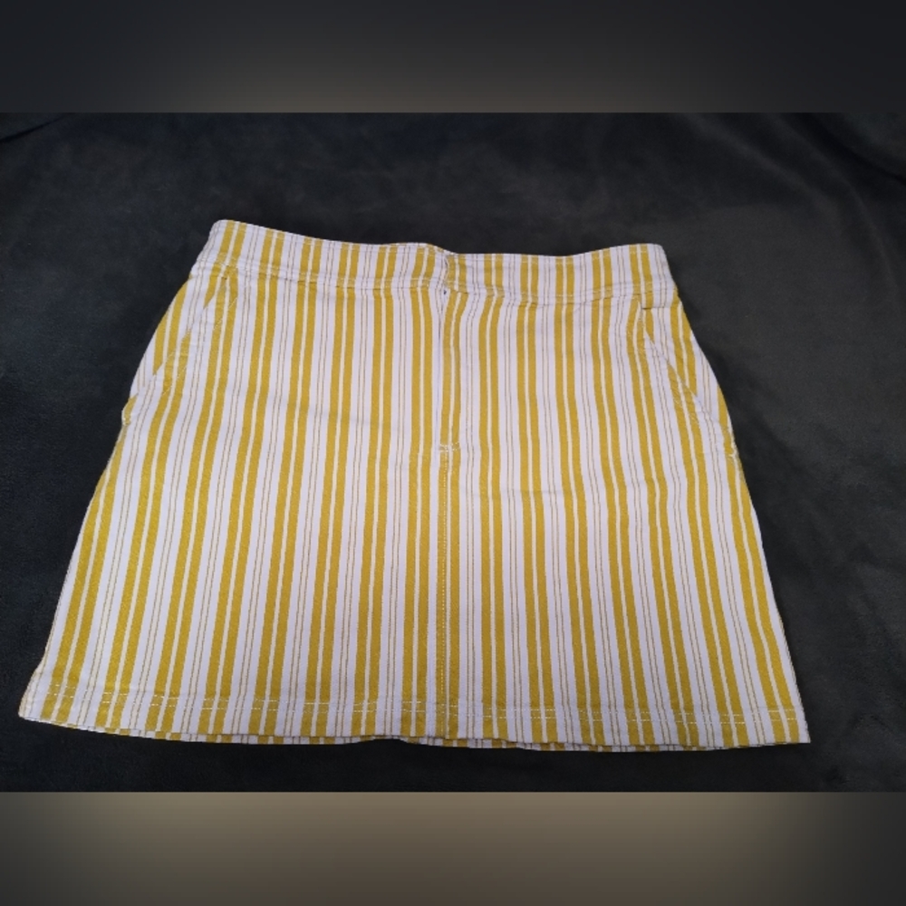 LOFT Skirt Womens Size 12 Yellow White Striped Mini Denim Cotton Blend